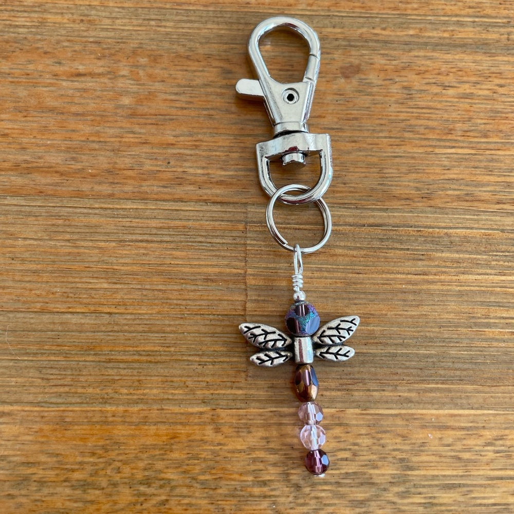 Handmade Purple Dragonfly Hand Bag Charm Keychain Zipper Pull Snap Hook Clip